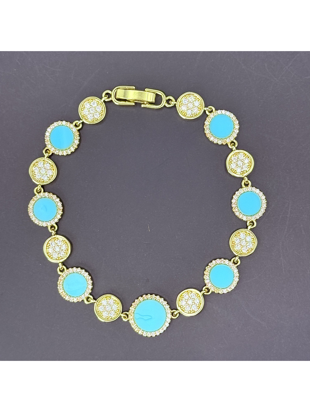 candy+clover turquoise and gold coin gold tone bracelet